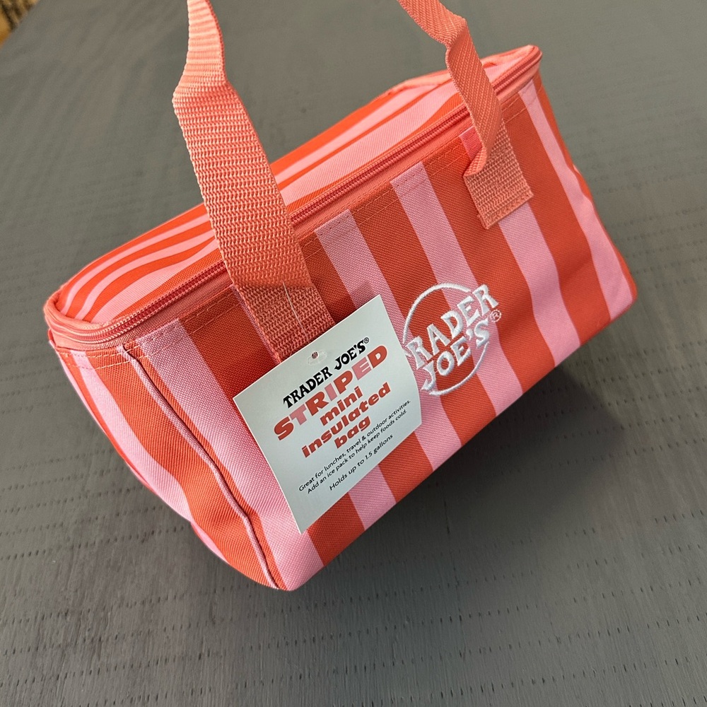 Trader Joe’s mini insulated bag in pink stripes